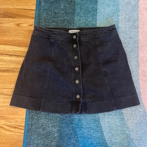Madewell black denim snap-front mini skirt